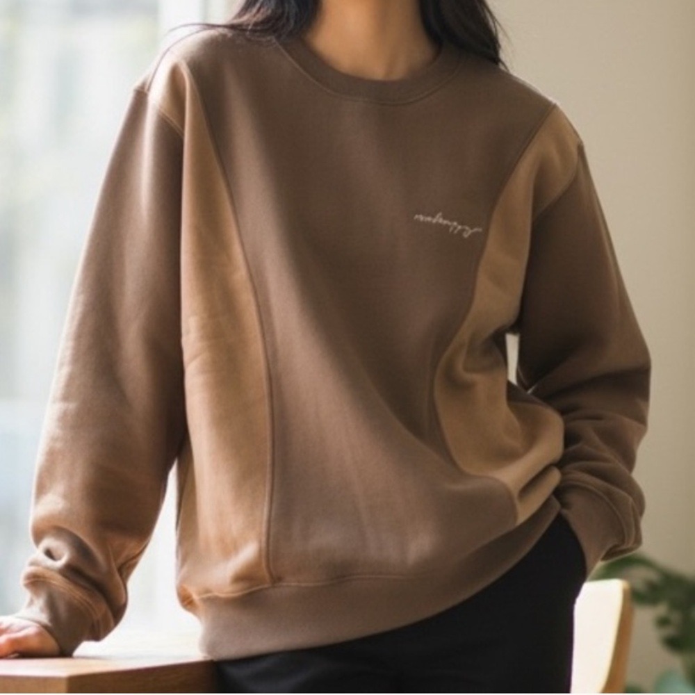 Madhappy‎ Fall Paneled Two-Tone Fleece Crewneck Sweater Chocolate Brown Large